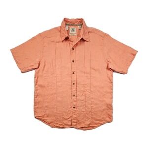 Vintage Pussers West Indies 100% Linen Mens L Orange Button Up Tropical Shirt